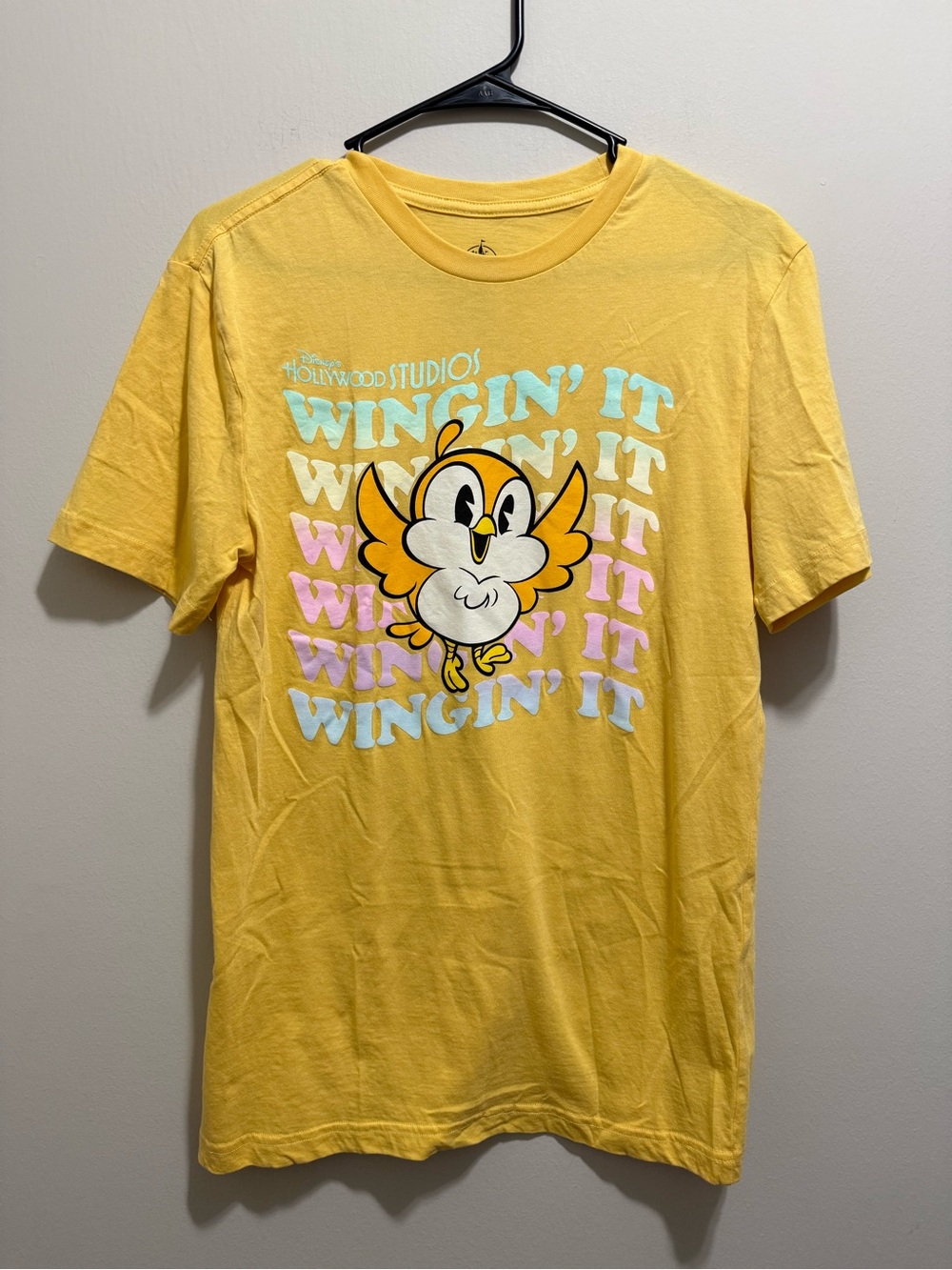 Disney Yellow Graphic Tee with Cartoon Bird Accent